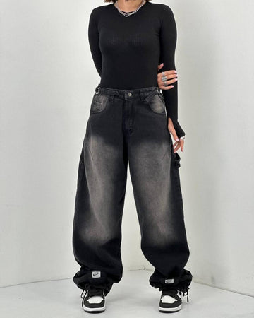 MID BLACK WASHED JEANS