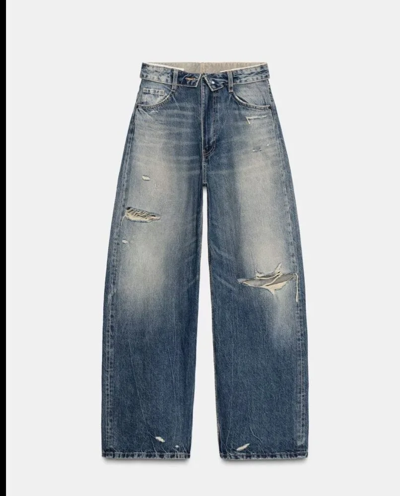 UNISEX DAMAGE BAGGY WASHED JEAN