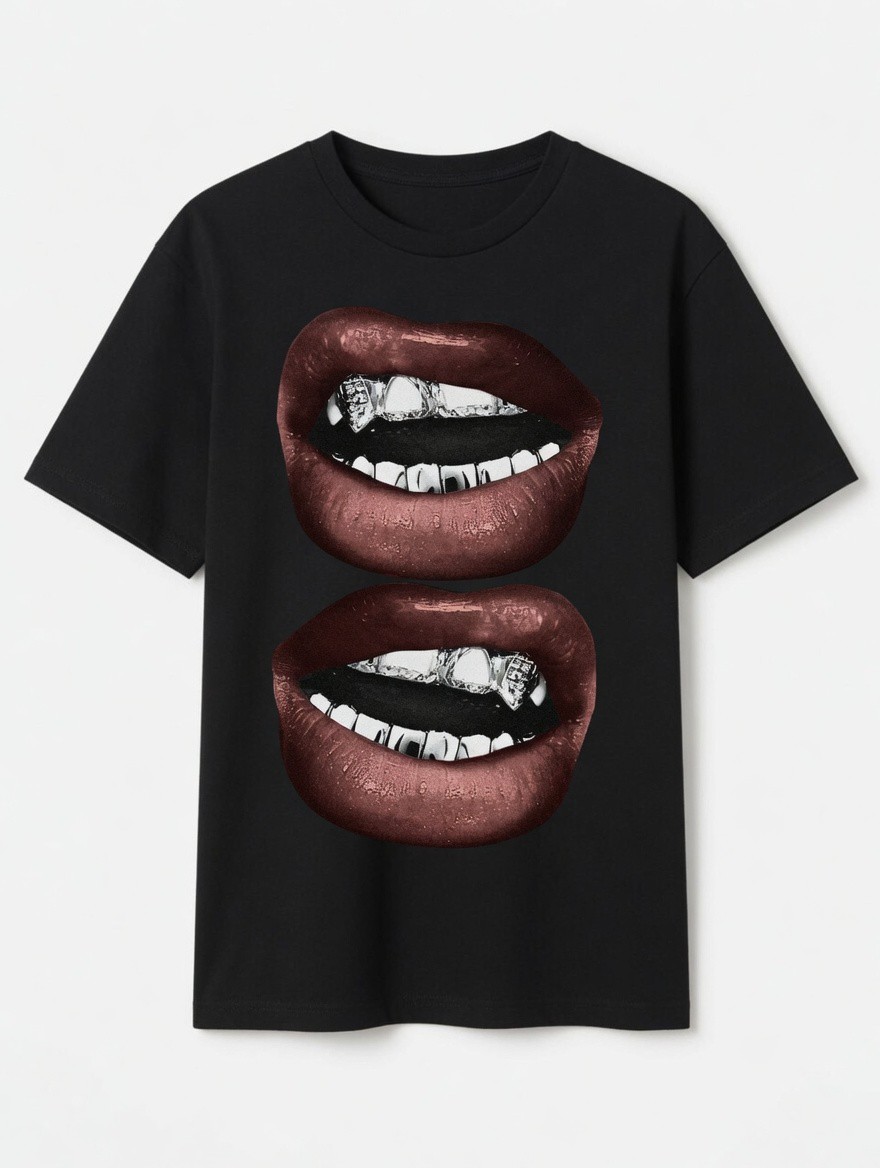 LIPS DOWN SHOULDER OVERSIZE TEE