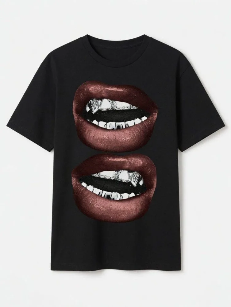 LIPS DOWN SHOULDER OVERSIZE TEE
