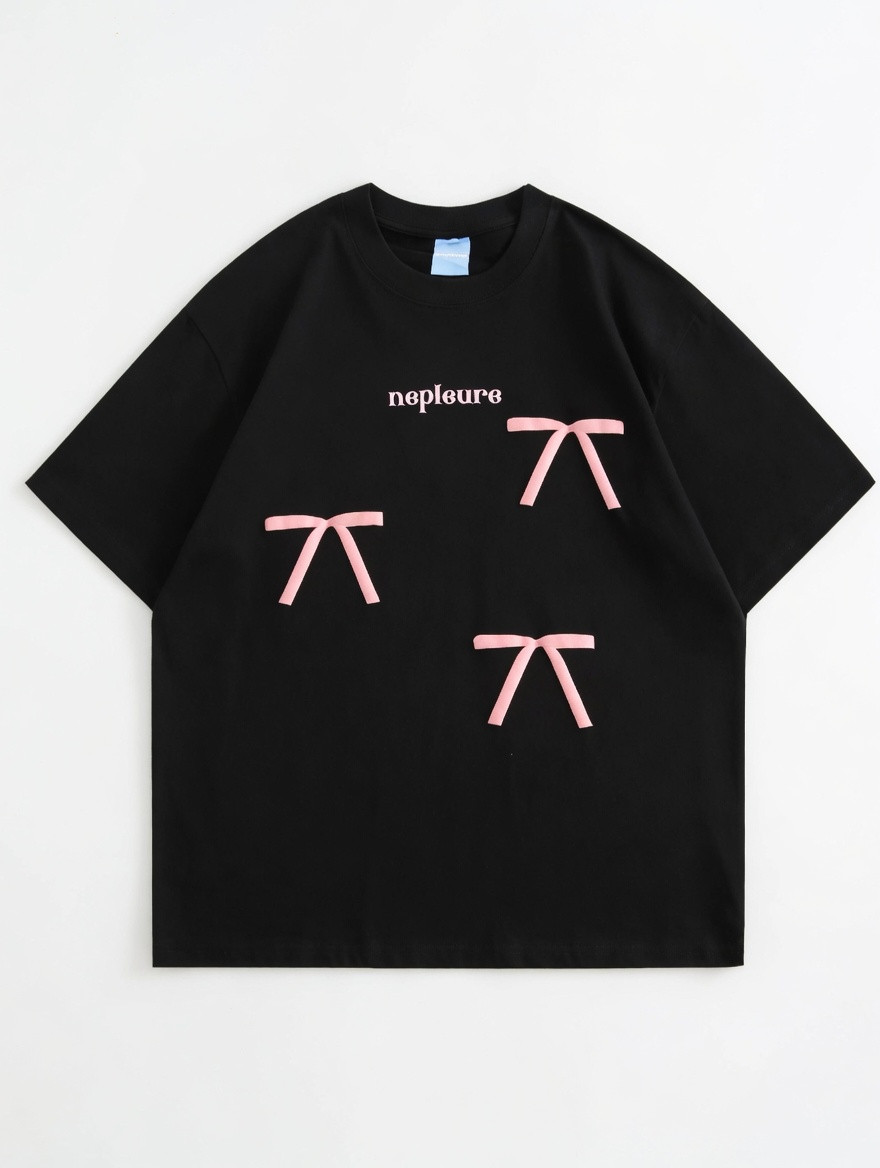 PINK BOW DOWN SHOULDER TEE