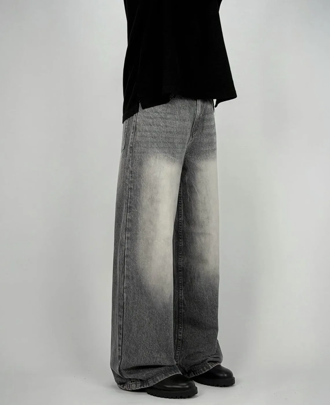 UNISEX GREY WASH BAGGY JEANS